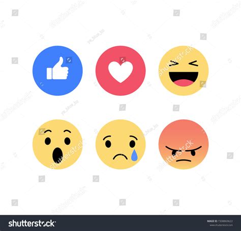 Facebook Reactions Emoji Emoticons Social Network Stock Vector Royalty