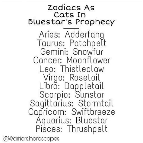 Warrior Cat Zodiac Signs Warriors Amino