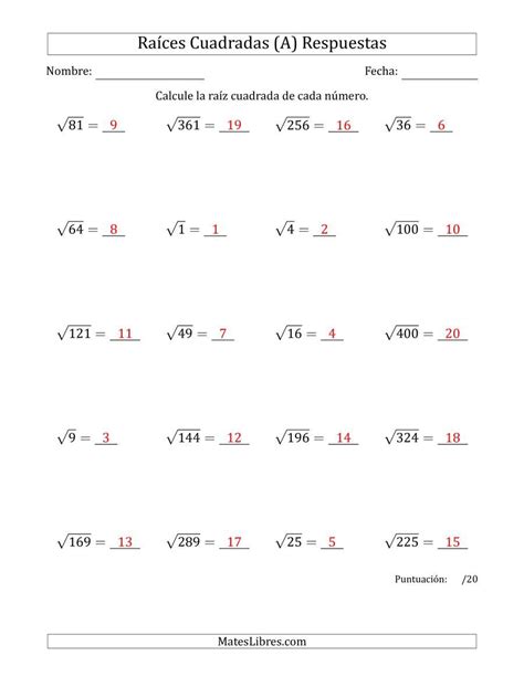 Ra Ces Cuadradas De A A P Gina Raiz Cuadrada Matematicas