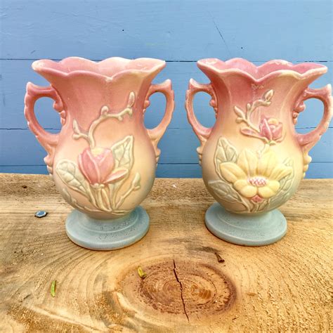 Vintage Hull Magnolia Vases Pair Of Hull Vases Vintage Pottery Vases