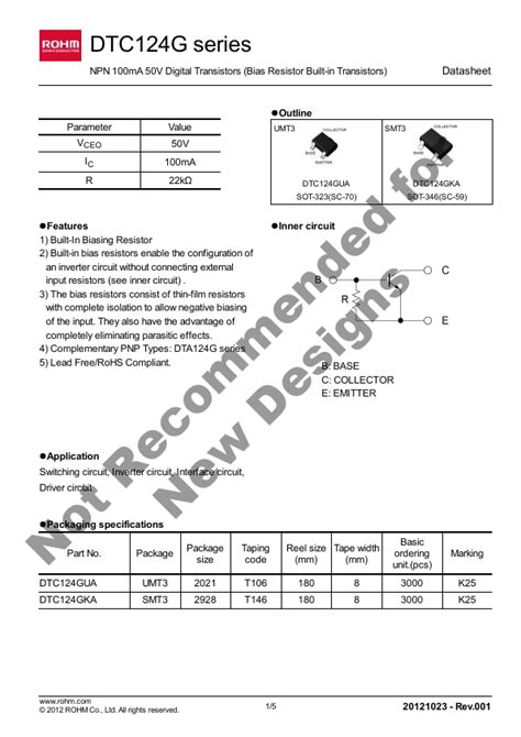 DTA124GKA Datasheet NPN 100mA 50V Digital Transistors