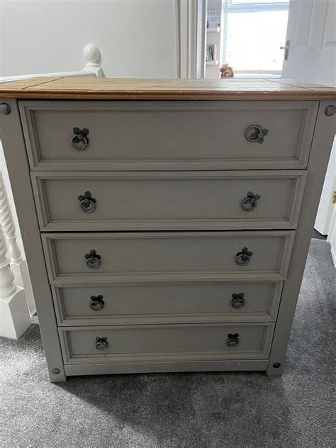 Grey And Oak Chest Of Drawers 90cm High 80cm Wide 41cm Deep Light