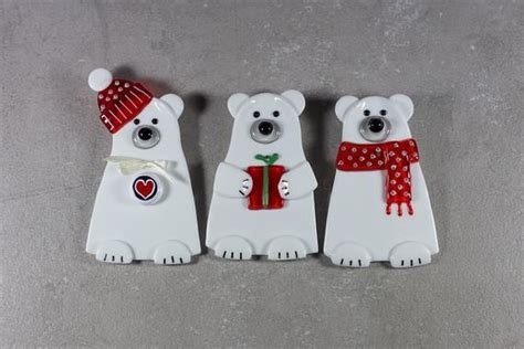 Murano Glass Polar Bears Christmas Tree Hanging Ornaments Set Etsy Uk Polar Bear Christmas