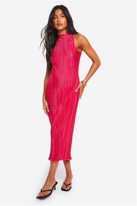 Maternity Plisse Racer Neck Midi Dress Boohoo Uk