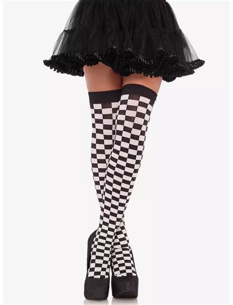 Checkered Stockings Blackwhite Hot Topic Thigh High Stockings Outfits Alternative Outfits