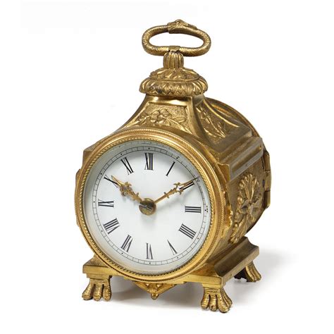 A Small French Louis Xvi Style Gilt Brass Pendule D Officier