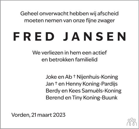 Fred Jansen 21 03 2023 Overlijdensbericht En Condoleances Mensenlinq Nl