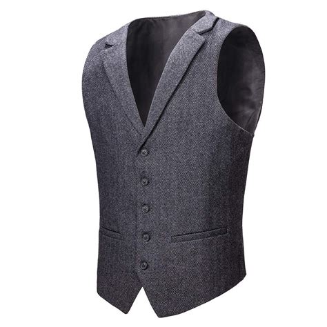 Dark Gray Groom Vests Wedding Brown Wool Herringbone Tweed Groomsmen