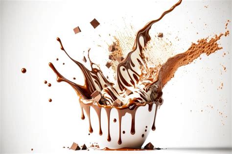 Premium AI Image Hot Chocolate With Flowing Chocolate Splash On White Background Created With