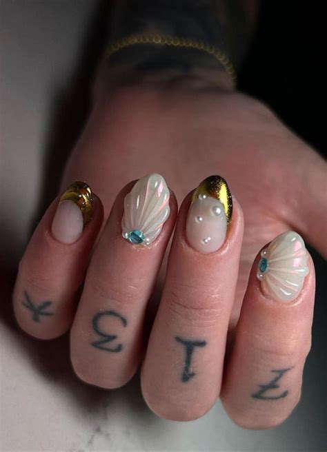 Under The Sea 30 Seashell Nail Art Ideas Mermaid Gold Chrome Tip Nails