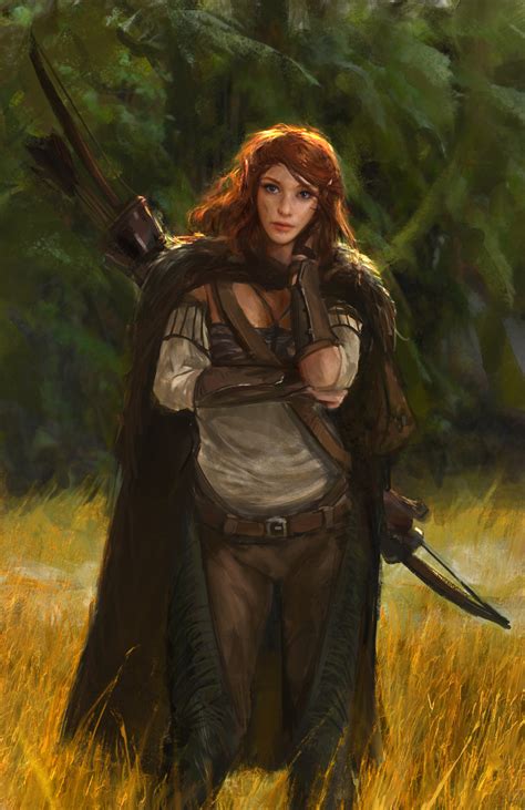 Fantasy Girl Women Redhead Elves Artwork Fantasy Art Bow Portrait Display 1244x1920