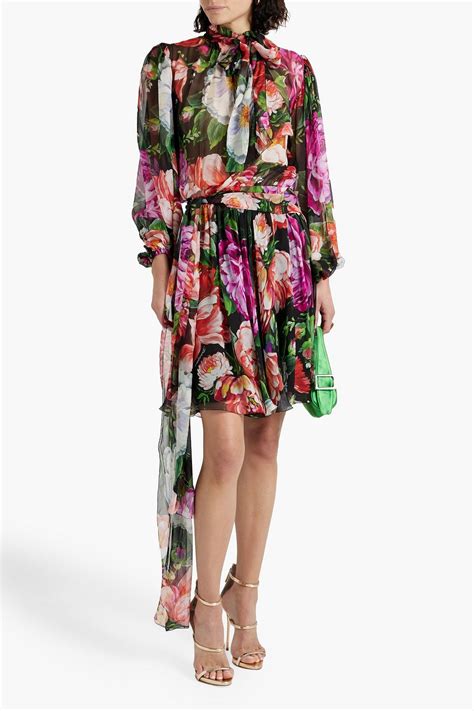 Dolce Gabbana Pussy Bow Floral Print Silk Blend Chiffon Dress The Outnet