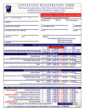 Fillable Online 2016 Convention Registration Form Xls Fax Email Print