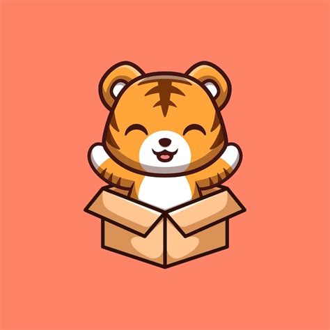 Premium Vector Tiger Sitting Out From Box Cute Creative Kawaii Cartoon Mascot Logo