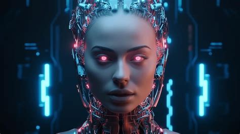 Cara De Robot Femenina Concepto De Inteligencia Artificial Inteligencia