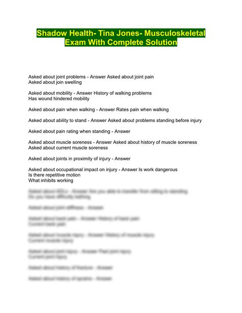 Solution Shadow Health Tina Jones Musculoskeletal Exam With Complete