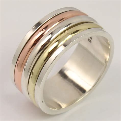 Trader 925 Sterling Silver Jewelry Ring All Sizes Three Tone Spinner