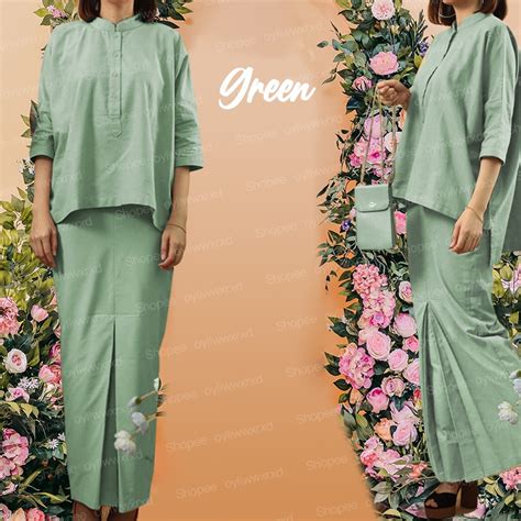 Ironless Baju Kurung Moden Set Warda Blouse Skirt Suit Set Muslimah