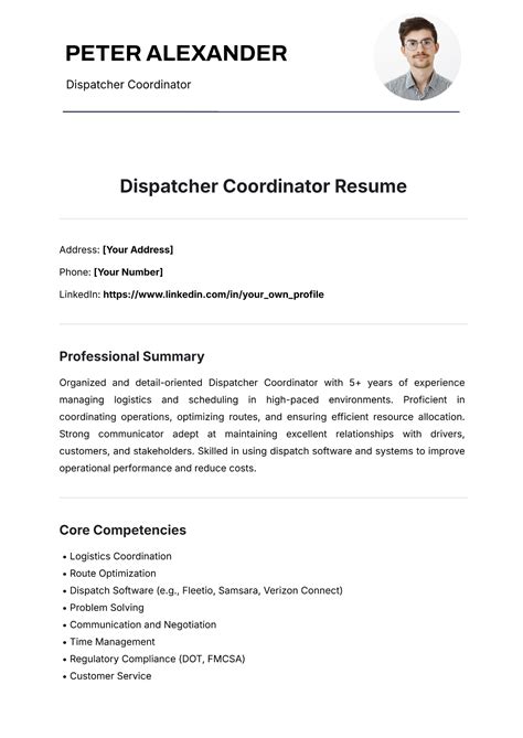Free Dispatcher Coordinator Resume Template - Edit Online & Download