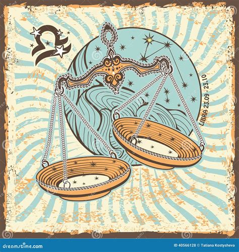 Libra Zodiac Sign Vintage Horoscope Card Stock Vector Illustration