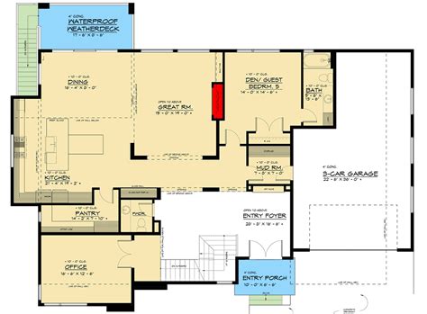 Square Foot Modern House Plan With Home Office And Flex Room And