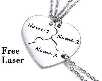 3 Pieces Stainless Steel Heart Puzzle Matching Necklace Set Etsy