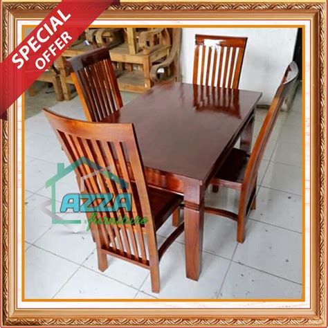 Jual MEJA MAKAN MINIMALIS MODERN SET 4 KURSI MAKAN FURNITURE KAYU JATI