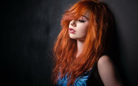 Redhead Face Women Closed Eyes Open Mouth Pierced Nose Lipstick