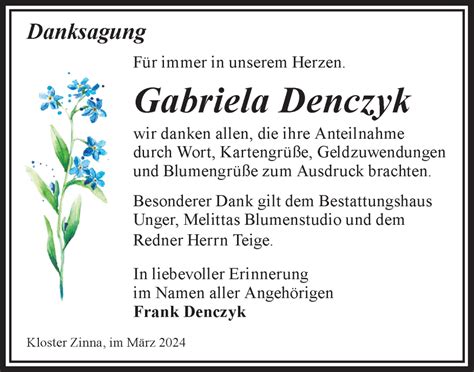 Traueranzeigen Von Gabriela Denczyk M Rkische Onlinezeitung Trauerportal