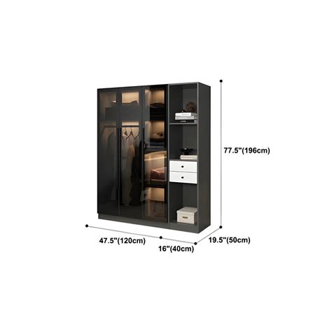 Black Glass Wardrobe Armoire Modern Style Wardrobe for Bedroom ...