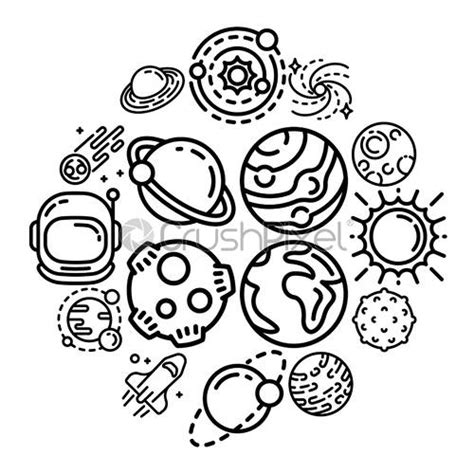 Planets Icon Set Outline Style Stock Vector Crushpixel