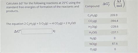 Solved Calculate Δg° ﻿for The Following Reactions At 25°c