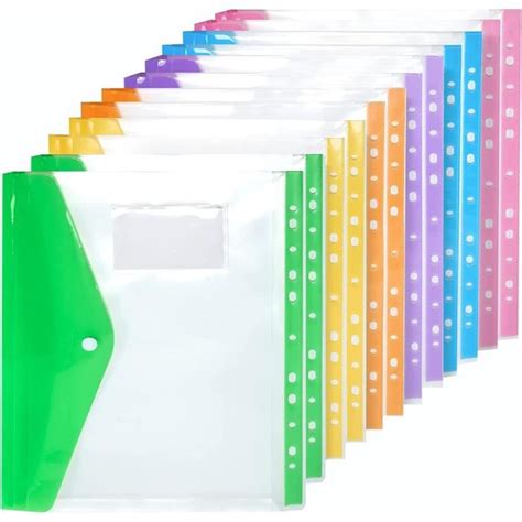 12 pcs Pochette Plastique A4 Pochettes Perforées Extensibles A4 en