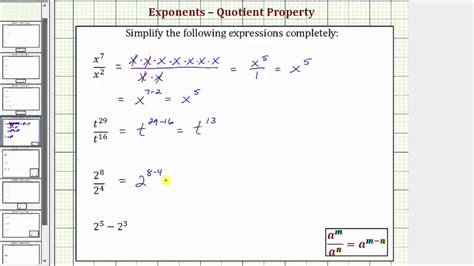 Ex Simplify Exponential Expressions Using The Quotient Property Of