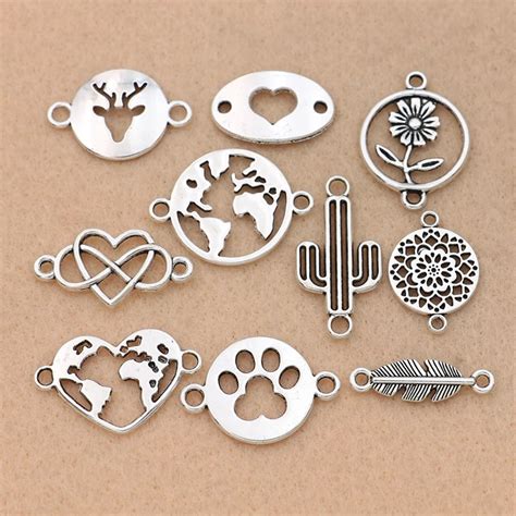 Pcs Mix Antique Silver Plated Map Heart Connector For Jewelry Making