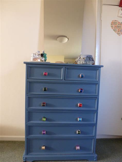 Autentico chalk paint painted chest of drawers using vintage spools as ...