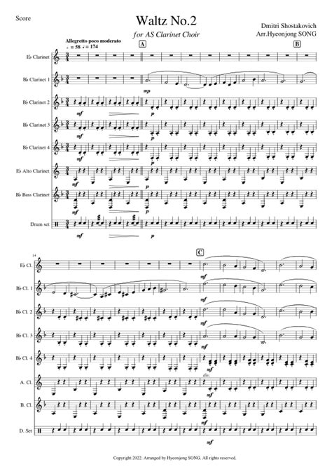 Waltz No From Jazz Suite No For Clarinet Choir Sheet Music