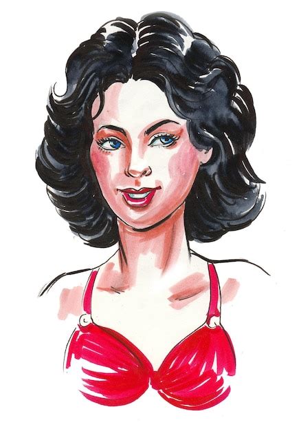 Premium Photo Beautiful Brunette Woman Ink And Watercolor Drawing