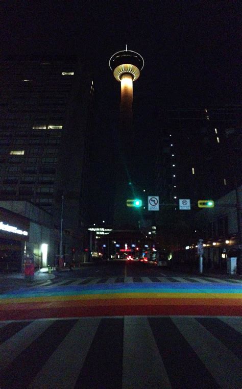 Rainbow Crosswalk Painted In Downtown Calgary For 2016 Pride