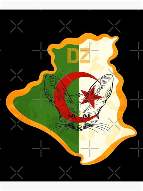 Map Of Algeria Flag With Fennec Symbol Poster By Mo Stuff Redbubble