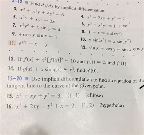 Solved 3 12 Find Dy Dx By Implicit Differentiation 9 4 Cos