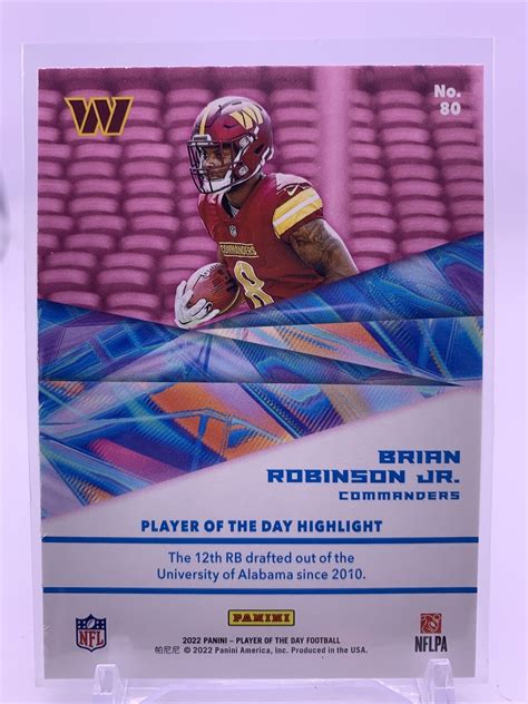 Brian Robinson Jr Panini Player Of The Day Rookie Card Washington