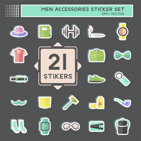 men accessories sticker set  trendy isolated  black background