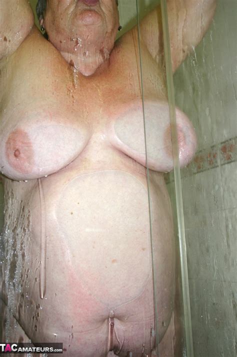 Obese Granny Grandma Libby Fondles Her Naked Body While Taking A Shower