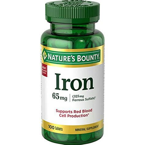 Natures Bounty Iron 65 Mg325 Mg Ferrous Sulfate 100 Tablets