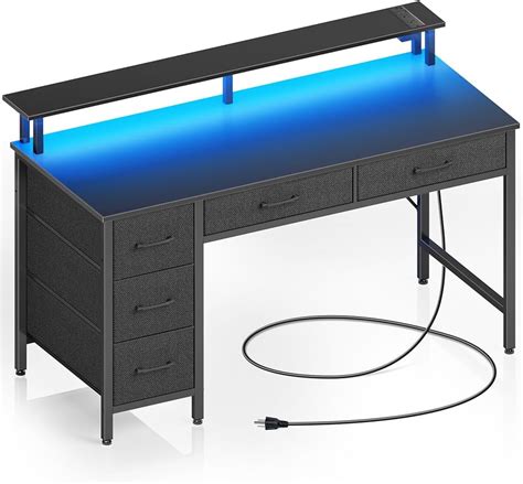 Seventable Computer Desk With Power Outlets Led Light Inch Home