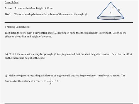 [solved] Overall Goal Given A Cone With A Slant Height Of