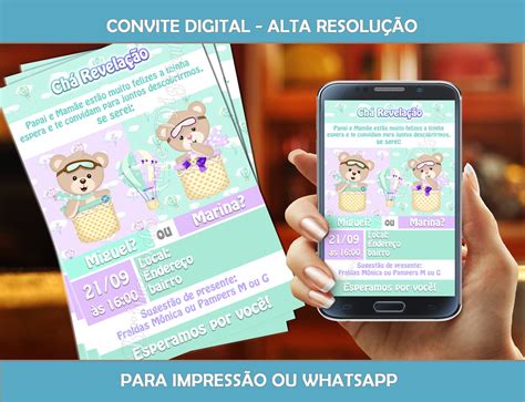 CONVITE DIGITAL CHÁ REVELAÇÃO URSINHO BALOEIRO VERDE LILÁS Elo7