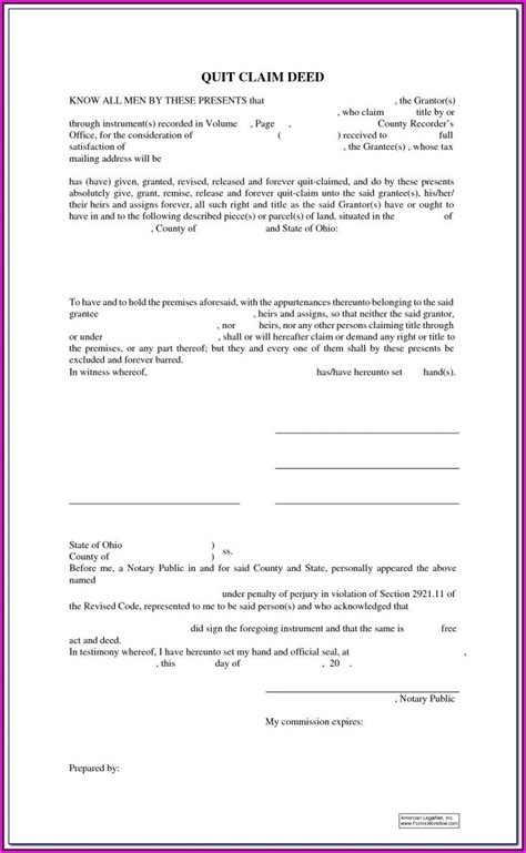 Free Printable Quit Claim Deed Form Ohio Form Resume Examples