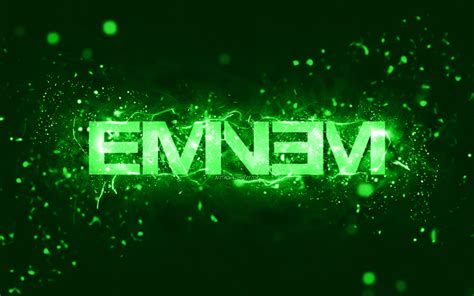 Download wallpapers Eminem green logo, 4k, american rapper, green neon lights, creative, green ...